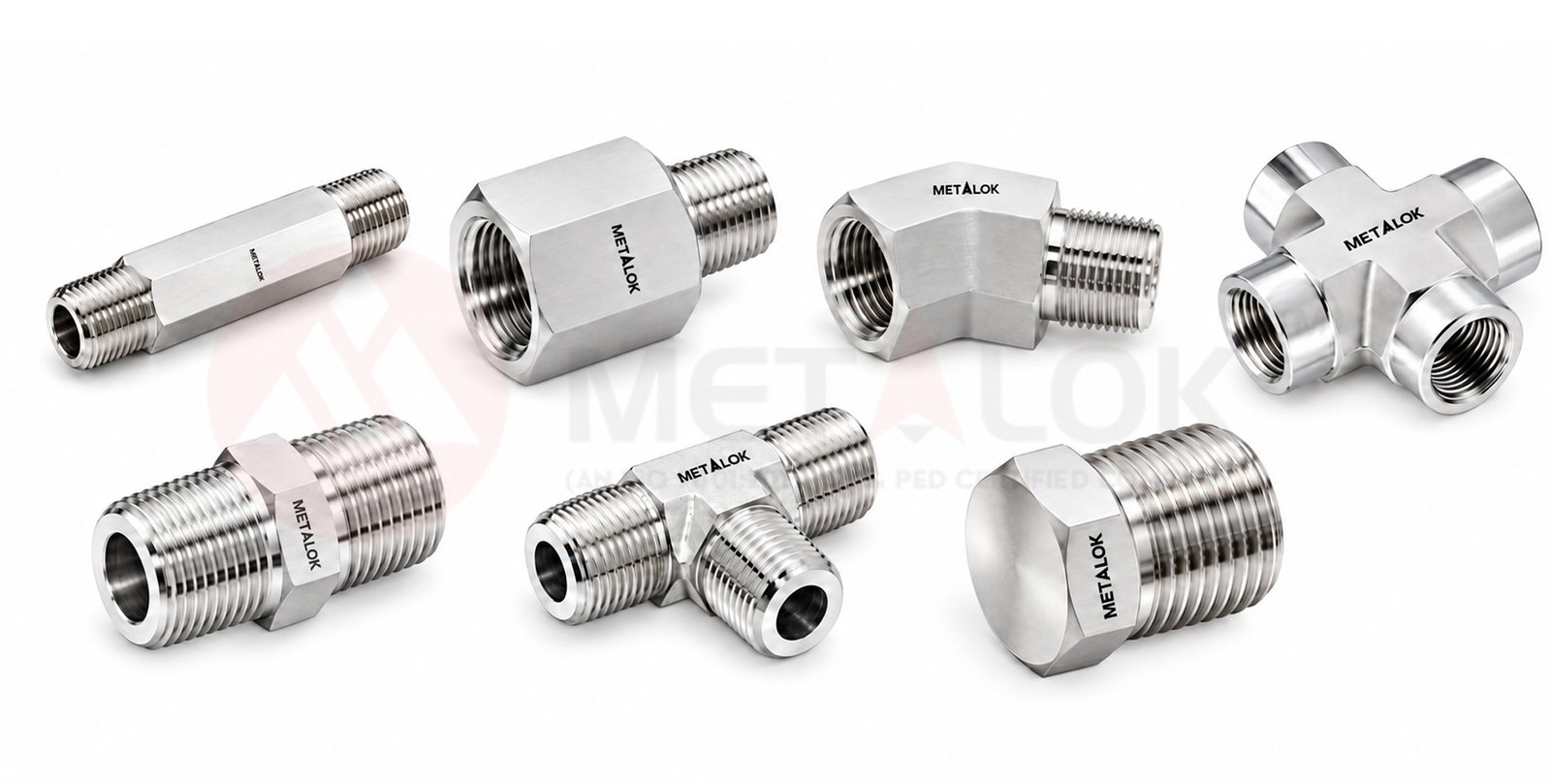 Stainless steel precision pipe fittings including elbows, tees and threaded adapters